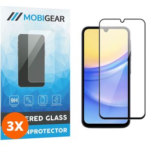 Mobigear Premium Samsung Galaxy A15 Panzerglas Gehärtetes Glas Displayschutz - Hüllenfreundlich - Schwarz (3er Pack)