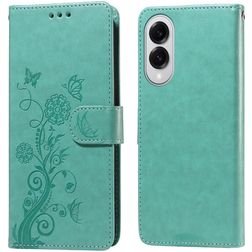 Mobigear Flowers Samsung Galaxy S25 Edge Hülle Klapphülle Geldbörse - Grün
