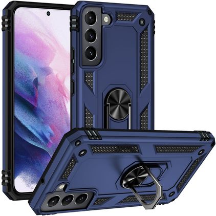 Mobigear Armor Ring Samsung Galaxy S22 Hülle Hardcase Backcover Stoßfest mit Ringhalter - Blau