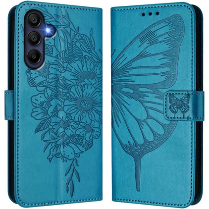 Mobigear Flowers Samsung Galaxy A17 Hülle Klapphülle Geldbörse - Blau