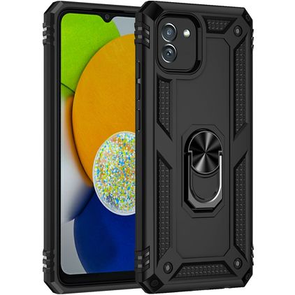 Mobigear Armor Ring Samsung Galaxy A03 Hülle Hardcase Backcover Stoßfest mit Ringhalter - Schwarz