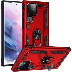 Mobigear Armor Ring Samsung Galaxy S22 Ultra Hülle Hardcase Backcover Stoßfest mit Ringhalter - Rot