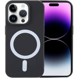 Mobigear Rubber Touch iPhone 15 Pro Silikon MagSafe Hülle Backcover - Schwarz