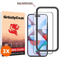 GrizzlyCoat Easy Fit iPhone 15 Pro Max Panzerglas Displayschutz - Hüllenfreundlich + Montagerahmen - Schwarz (3er Pack)