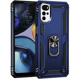 Mobigear Armor Ring Motorola Moto G22 Hülle Hardcase Backcover Stoßfest mit Ringhalter - Blau