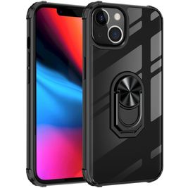 Mobigear Crystal Ring iPhone 14 Hülle Hardcase Backcover mit Ringhalter - Transparent / Schwarz