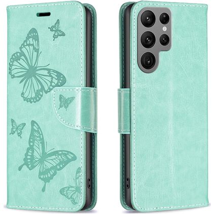 Mobigear Butterfly Samsung Galaxy S24 Ultra Hülle Klapphülle Geldbörse - Grün