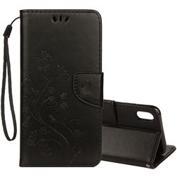 Mobigear Flowers iPhone XR Hülle Klapphülle Geldbörse - Schwarz