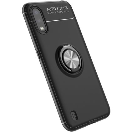 Mobigear Armor Ring Samsung Galaxy A01 Hülle Flexibles TPU Backcover Stoßfest mit Ringhalter - Schwarz
