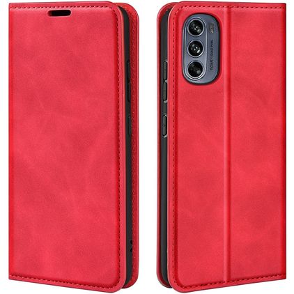 Mobigear Retro Slim Motorola Moto G62 Hülle Klapphülle Geldbörse - Rot