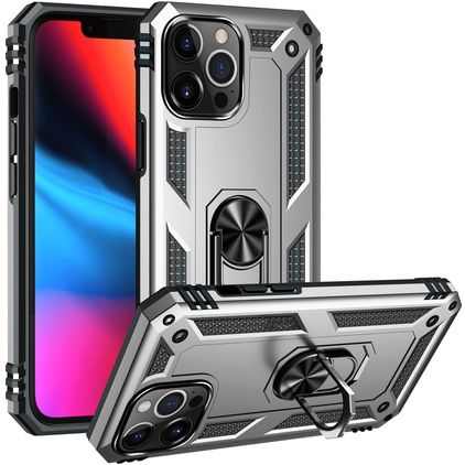 Mobigear Armor Ring iPhone 14 Pro Max Hülle Hardcase Backcover Stoßfest mit Ringhalter - Silber