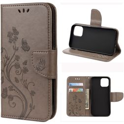 Mobigear Flowers iPhone 12 Pro Hülle Klapphülle Geldbörse - Grau