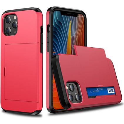 Mobigear Card iPhone 12 Mini Hülle Hardcase Backcover Stoßfest mit Kartenhalter - Rot