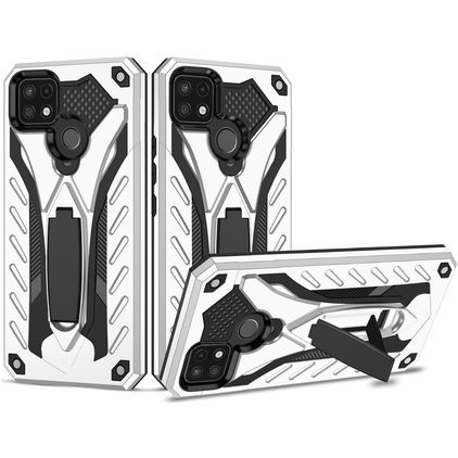Mobigear Armor Stand Realme C25Y Hülle Hardcase Backcover Stoßfest mit Ständer - Silber