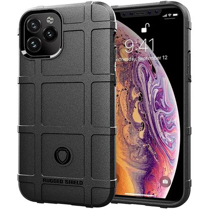Mobigear Rugged Shield iPhone 12 Hülle Flexibles TPU Backcover Stoßfest - Schwarz