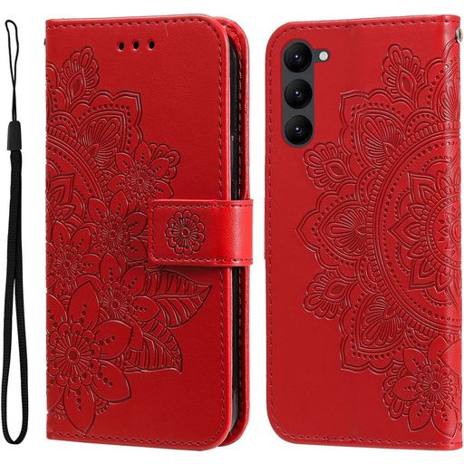 Mobigear Flowers Samsung Galaxy S23 Plus Hülle Klapphülle Geldbörse - Rot