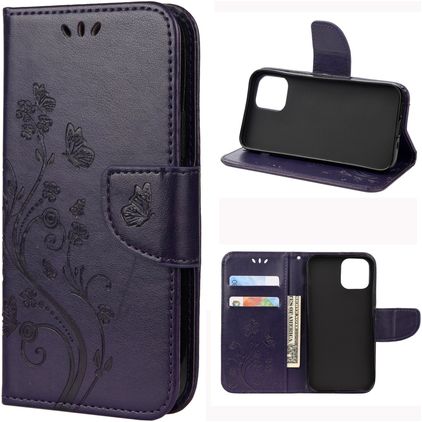 Mobigear Flowers iPhone 12 Mini Hülle Klapphülle Geldbörse - Lila