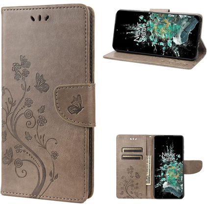 Mobigear Butterfly OnePlus 10T Klapphülle Portemonnaie - Grau