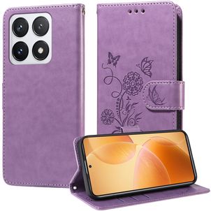 Mobigear Flowers Xiaomi 14T Pro Hülle Klapphülle Geldbörse - Lila