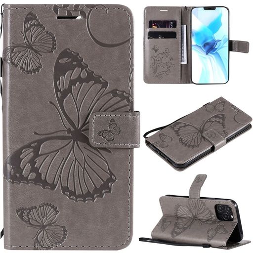 Mobigear Butterfly iPhone 12 Hülle Klapphülle Geldbörse - Grau