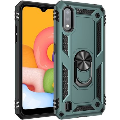 Mobigear Armor Ring Samsung Galaxy A01 Hülle Hardcase Backcover Stoßfest mit Ringhalter - Grün