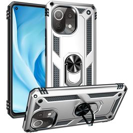 Mobigear Armor Ring Xiaomi Mi 11 Lite Hülle Hardcase Backcover Stoßfest mit Ringhalter - Silber