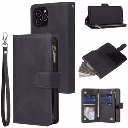 Mobigear Zipper iPhone 12 Pro Hülle Klapphülle Geldbörse - Schwarz