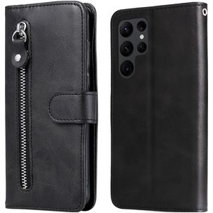 Mobigear Zipper Samsung Galaxy S23 Ultra Hülle Klapphülle Geldbörse - Schwarz