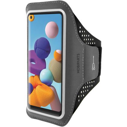 Mobiparts Comfort Fit Handyhalterung Joggen Samsung Galaxy A21s Sporthülle Neopren Sportarmband - Schwarz