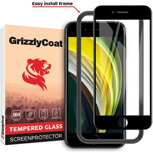 GrizzlyCoat Easy Fit iPhone SE (2020) Panzerglas Gehärtetes Glas Displayschutz - Hüllenfreundlich + Applikator - Schwarz