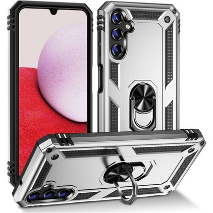 Mobigear Armor Ring Samsung Galaxy A14 Hülle Hardcase Backcover Stoßfest mit Ringhalter - Silber