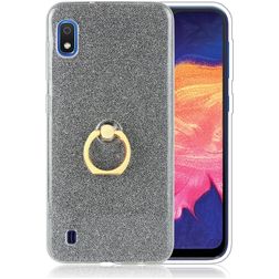 Mobigear Glitter Ring Samsung Galaxy A10 Hülle Flexibles TPU Backcover mit Ringhalter - Schwarz