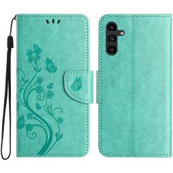 Mobigear Flowers Samsung Galaxy A36 Hülle Klapphülle Geldbörse - Grün