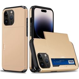 Mobigear Card iPhone 15 Pro Max Hülle Hardcase Backcover Stoßfest mit Kartenhalter - Gold