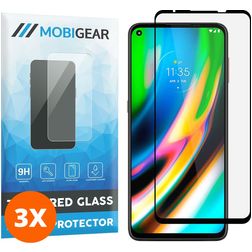Mobigear Premium Motorola Moto G9 Plus Panzerglas Gehärtetes Glas Displayschutz - Hüllenfreundlich - Schwarz (3er Pack)
