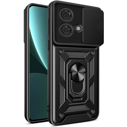 Mobigear Armor Ring Cam Slide Motorola Edge 40 Neo Hülle Hardcase Backcover Stoßfest mit Ringhalter und Kamera Slider - Schwarz