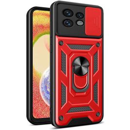 Mobigear Armor Ring Cam Slide Motorola Edge 40 Pro Hülle Hardcase Backcover Stoßfest mit Ringhalter und Kamera Slider - Rot