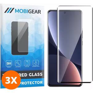 Mobigear Premium Xiaomi 12 Pro Panzerglas Gehärtetes Glas Displayschutz - Hüllenfreundlich - Schwarz (3er Pack)