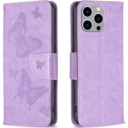 Mobigear Butterfly iPhone 15 Pro Max Hülle Klapphülle Geldbörse - Lila