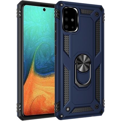 Mobigear Armor Ring Samsung Galaxy A71 Hülle Hardcase Backcover Stoßfest mit Ringhalter - Blau