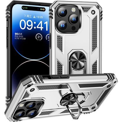 Mobigear Armor Ring iPhone 16 Pro Hülle Hardcase Backcover Stoßfest mit Ringhalter - Silber