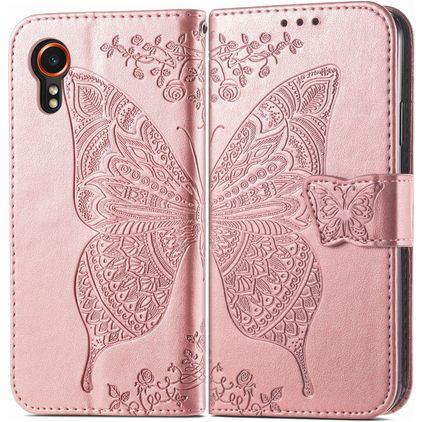 Mobigear Butterfly Samsung Galaxy Xcover 7 Klapphülle Portemonnaie - Roségold