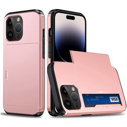 Mobigear Card iPhone 15 Pro Max Hülle Hardcase Backcover Stoßfest mit Kartenhalter - Roségold