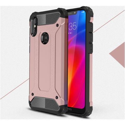 Mobigear Outdoor Motorola One Power Hülle Hardcase Backcover Stoßfest - Roségold