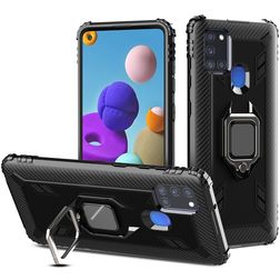 Mobigear Armor Ring Samsung Galaxy A21s Hülle Hardcase Backcover Stoßfest mit Ringhalter - Schwarz