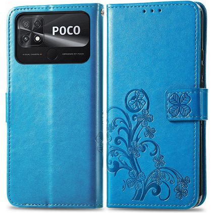 Mobigear Clover POCO C40 Hülle Klapphülle Geldbörse - Blau