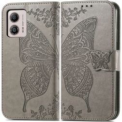 Mobigear Butterfly Motorola Moto G53 5G Hülle Klapphülle Geldbörse - Grau
