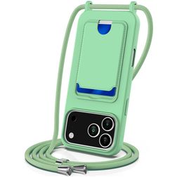 Mobigear Lanyard Card iPhone 17 Pro Silikon Handykette mit Kartenhalter - Grün
