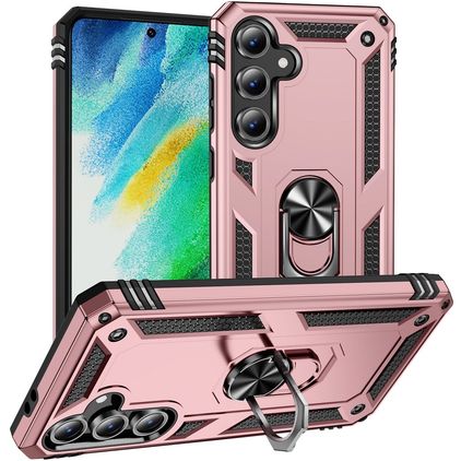 Mobigear Armor ring Samsung Galaxy S24 FE Hülle Hardcase Backcover Stoßfest mit Ringhalter - Roségold