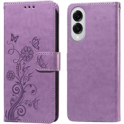 Mobigear Flowers Samsung Galaxy S25 Edge Hülle Klapphülle Geldbörse - Lila